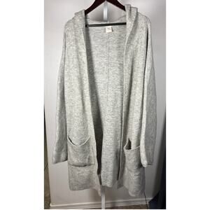 Hummingbird Gray Hooded Open Front Cardigan Women's M Cozy Knit